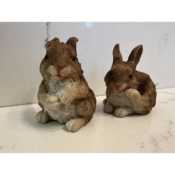 Vintage Pair of Bunnies Rabbits Resin - Picture 6 of 8